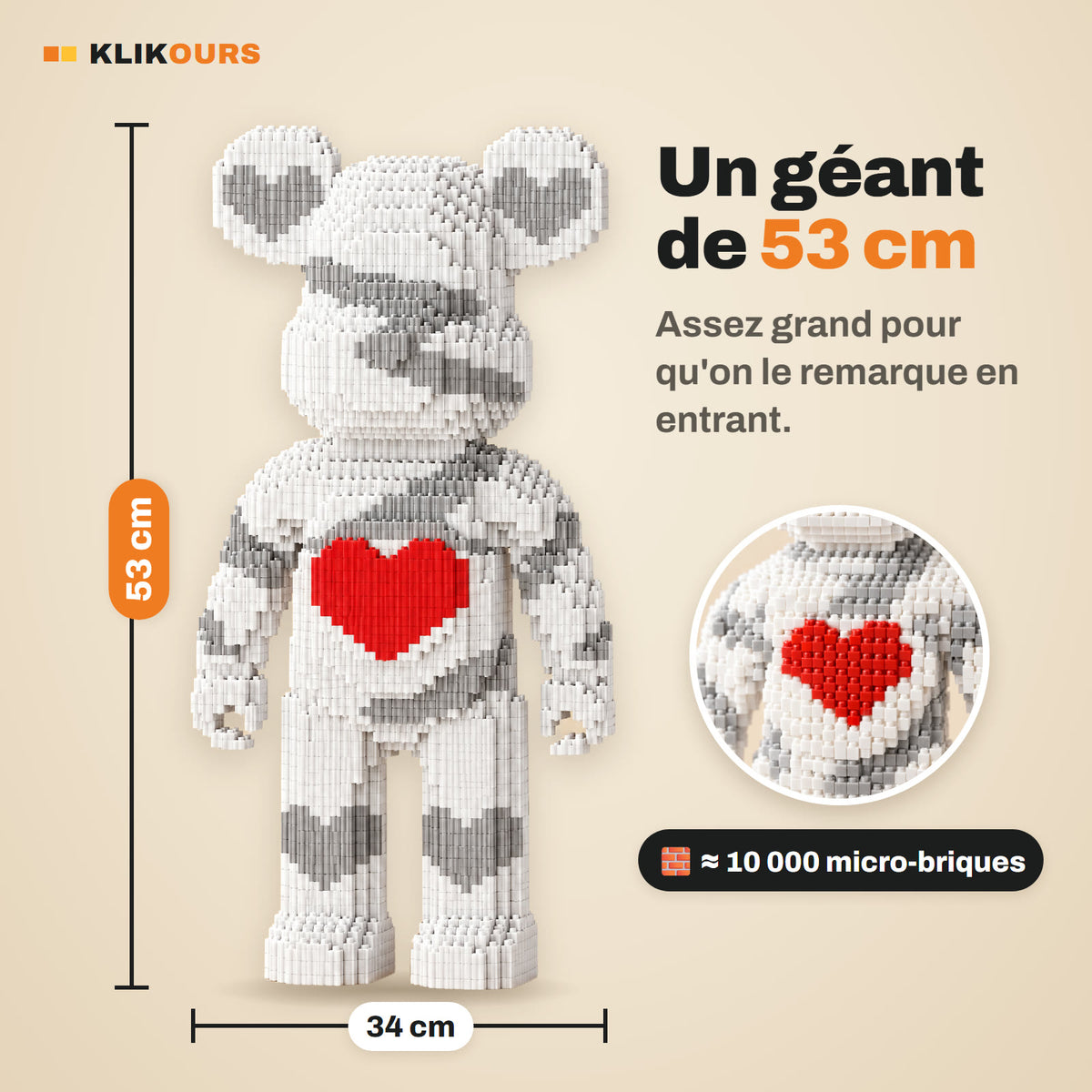 Dimensions de l'ours : 53 cm de haut, 34 cm de large