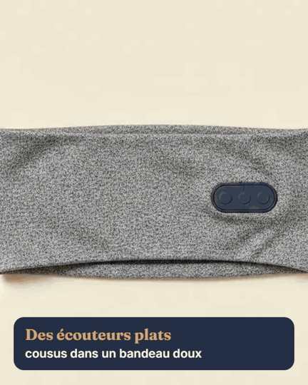 Des écouteurs plats cousus dans un bandeau doux, porté sur le côté toute la nuit